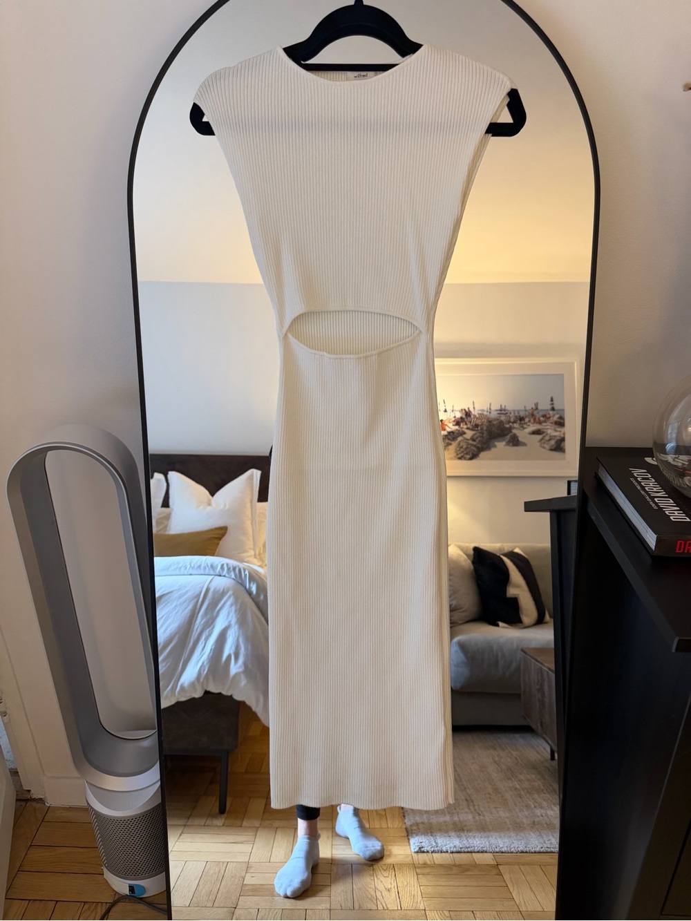 Aritzia ribbed white cutout dress